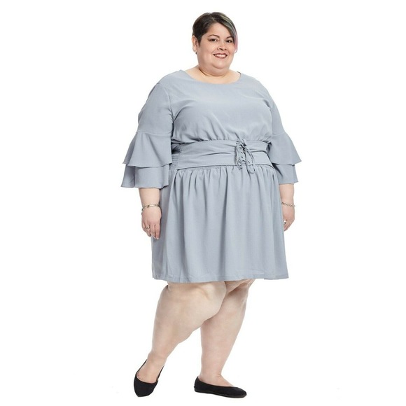 ⭐️JOA Sky Blue Smocked Waist Corset Fit & Flare Bell Sleeve Any Occasion Dress - Picture 6 of 12